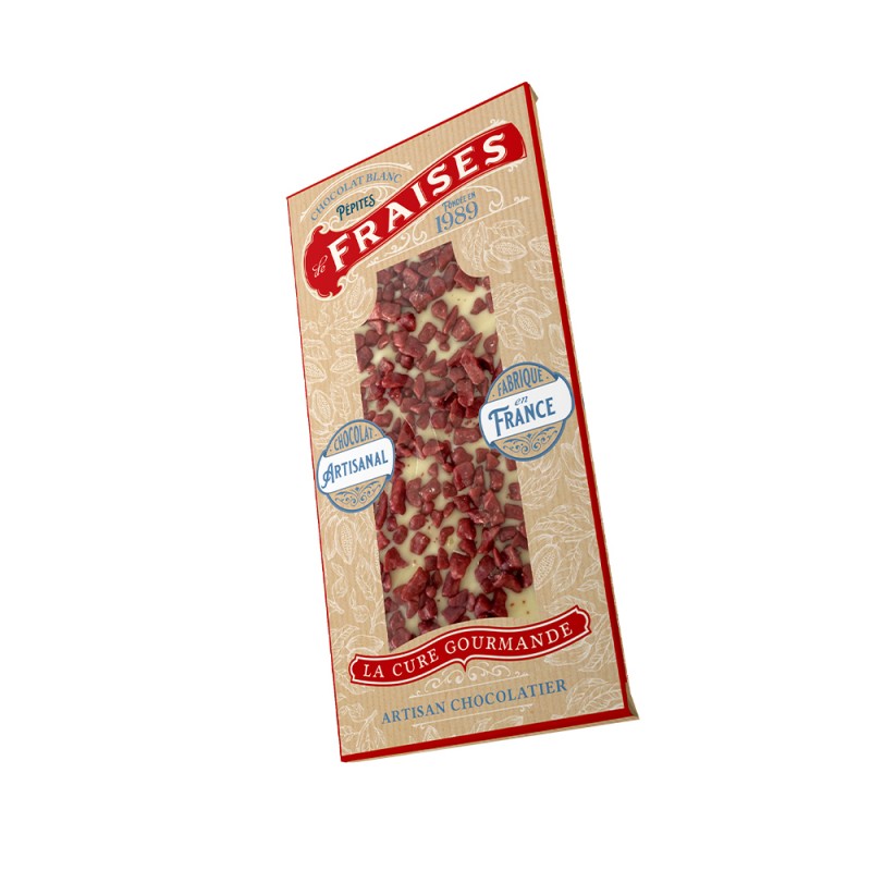 PE291- TABLETTE CHOCOLAT BLANC PEPITE FRAISE (x25)