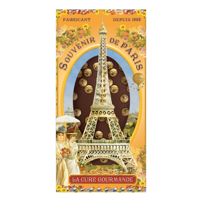 PE829 - TABLETTE DE CHOCOLAT PARIS NOIR ET DRAGEES (x25)